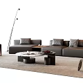 Modern Sofa and Coffee Table Set with Floor Lamp Armchair Green Plant and Beige Rug