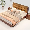 Modern Double Bed with Leather Padded Headboard Wooden Frame Nightstands and Table Lamps