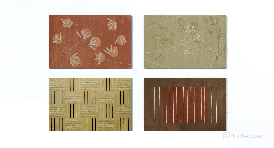 Square Rugs With Floral Geometric And Striped Patterns In Warm Tones 3d model