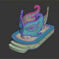 Colorful 3D Decorative Mask Model With Curved Patterns And Step Base