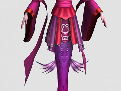 Tech Exhibition Hall Showcasing 3D Character In Purple Pink Traditional Costume With Fish Tail Skirt 3d model