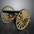 Ancient Weapon Old Cannon With Large Yellow Spoked Wheels And Black Barrel