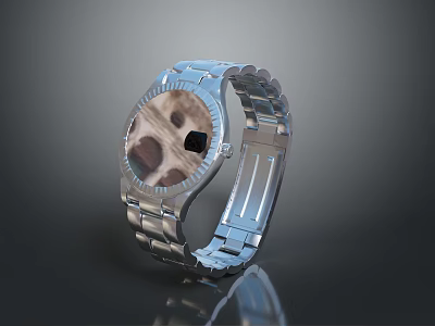 Elegant Silver Watch With Patterned Dial Metal Strap And Reflective Surface 3d model