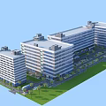 Modern Multistory Industrial Factory Building With Green Landscaping Parking Lot And Road Access