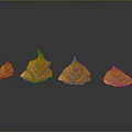 Four Yellow Autumn Leaves Displayed On Gray Background With Natural Texture