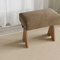 Brown Padded Stool With Wooden Legs Modern Comfortable Indoor Simple Design
