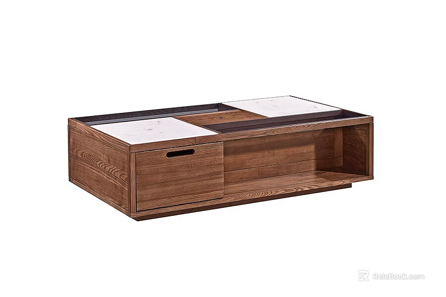 Wooden Coffee Table With Drawer Open Shelf And White Panel Top Design 3d model