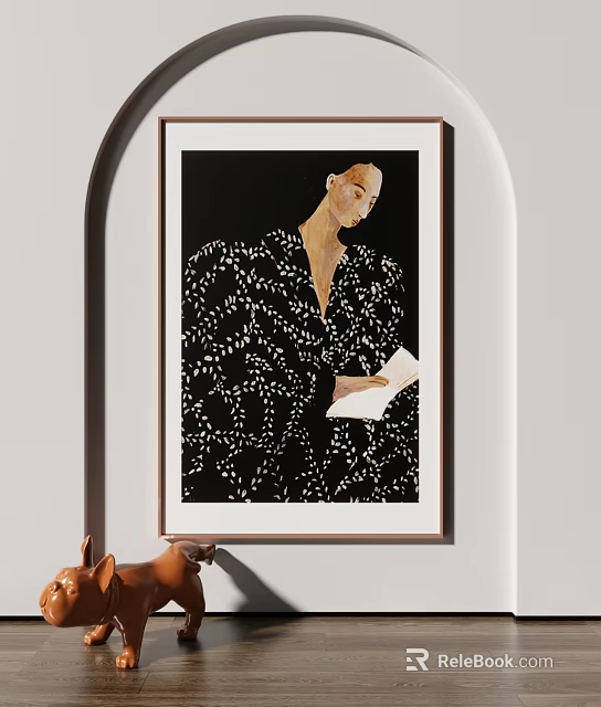 Portrait Painting Of Person In Black Outfit With White Spots Holding Paper Framed On Wall 3d model 