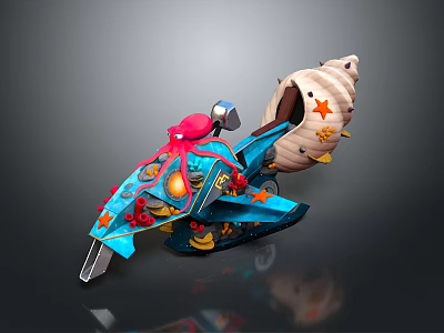 Colorful Ocean Theme Motorcycle With Blue Red Octopus Seashell Star Design 3d model
