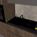 Modern Kitchen Interior With Double Bowl Sink Faucet And Marble Countertop Wooden Cabinets