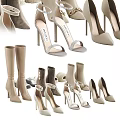 Women's High Heeled Boots And Heels In Beige Brown With Chain Details On White Shelves