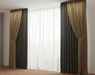 Modern Curtain Gauze Curtain Double Open Curtain 3d model