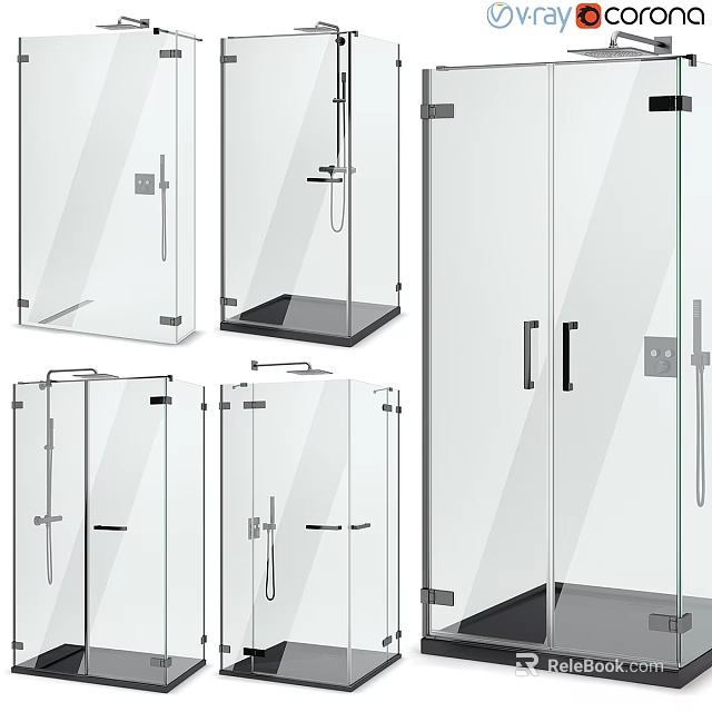 Modern Shower Sauna Enclosures With Transparent Glass Doors And Sleek Handles 3d model 