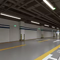 Modern Parking Garage With Yellow White Arrow Markings White Columns Blue Stripes And Parked Cars