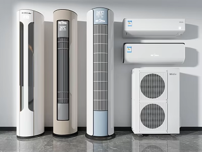 Different Models Of Air Conditioner Fan Including Standing And Wall Mounted Designs 3d model