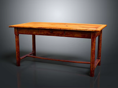 Vintage Wooden Table With Rectangular Top Storage Drawer And Sturdy Legs 3d model
