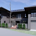Modern Two Story Sales Office Building With Pool Lounge Chairs And Greenery