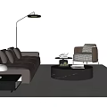 Elegant Modern Leather Sofa Coffee Table Set With Round Marble Top And Floor Lamp 3d model