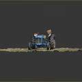 Detailed Blue Tractor Model on Circular Grassy Base with Dirt Tracks 3d model