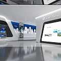 Tech Savvy Modern Exhibition Hall With Blue Display Screens Interactive Installations And Information Charts