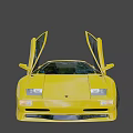 Yellow Lamborghini Diablo Sports Car With Scissor Doors Open Rear View