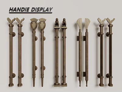 Assorted Vintage Metal Door Handles With Various Decorative Designs On 3d model