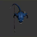 Blue Shark Headed Mythical Creature 3D Character With Armor Like Details And Weapon In Standing Pose