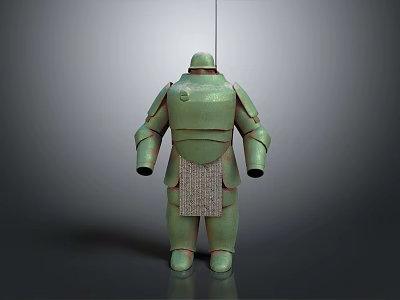 Green Armor Clad Figure Sculpture With Intricate Carved Back Details 3d model