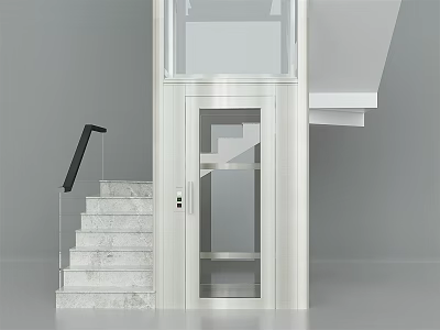 Sleek Elevator With Glass Door And Modern Design By Marble Staircase 3d model