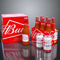 Budweiser Beer Bottles And Glasses With Red Box Packaging And Arranged 3d model