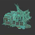 Ruined Building Structure With Wooden Frames Broken Platform And Metal Supports