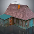Teal Cottage With Brown Tiled Roof Orange Chimney Turquoise Extension And Windows