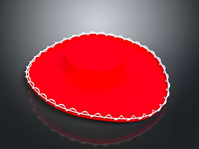 Stylish Red Mexican Sombrero With White Decorative Trim And Classic Design 3d model