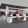 Modern Public Office Space With Open Layout Desks Ergonomic Chairs And Computers 3d model