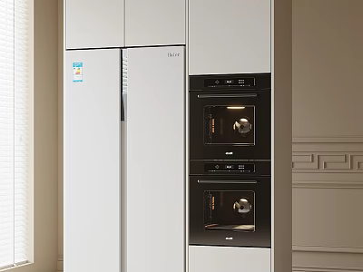 Modern Open Kitchen Interior Design With Built In Refrigerator Freezer And Cabinets 3d model