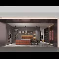 Elegant Modern Showroom Interior With Display Cabinets Wooden Counter And Lighting Fixtures