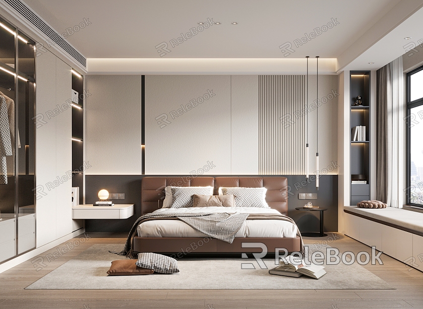 Modern Home Bedroom Master Bedroom Double Bed Wardrobe Chandelier model