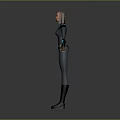 Game Movie Female Character 3D Model Dark Bodysuit with Blue Glowing Accents Standing Arms Outstretched