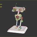 Cartoon SciFi Robot Figure With White Body Red Eyes And Mechanical Joints On White Base