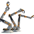 Multiple Articulated Robotic Arms With Extended Positions And Orange White Components 3d model
