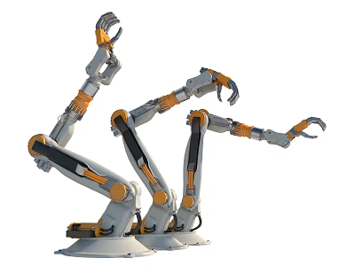 Multiple Articulated Robotic Arms With Extended Positions And Orange White Components 3d model