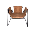 Modern Brown Leisure Chair With Curved Black Metal Frame And Soft Upholstered Seat