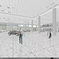 Spacious Automobile 4S Store Showroom With Multiple Cars Bright Lighting And White Tiled Floor