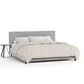 Modern Double Bed with Gray Headboard Beige Bedding Pillows and Side Table 3d model