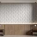 Sofa Background Wall With Geometric Pattern Wooden Panel And Pendant Lights
