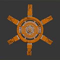 Orange Circular Mechanical Structure With Metal Support Legs And Industrial Gear Design