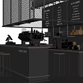 Modern Industrial Cafe Bar With Coffee Machine Stools And Menu Board 3d model