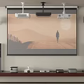 Projection Monitoring System Setup With Projector Screen And Audio Equipment
