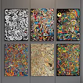 Abstract Paintings With Six Colorful Vibrant Patterns For Wall Art Decor