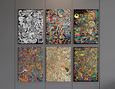 Abstract Paintings With Six Colorful Vibrant Patterns For Wall Art Decor 3d model